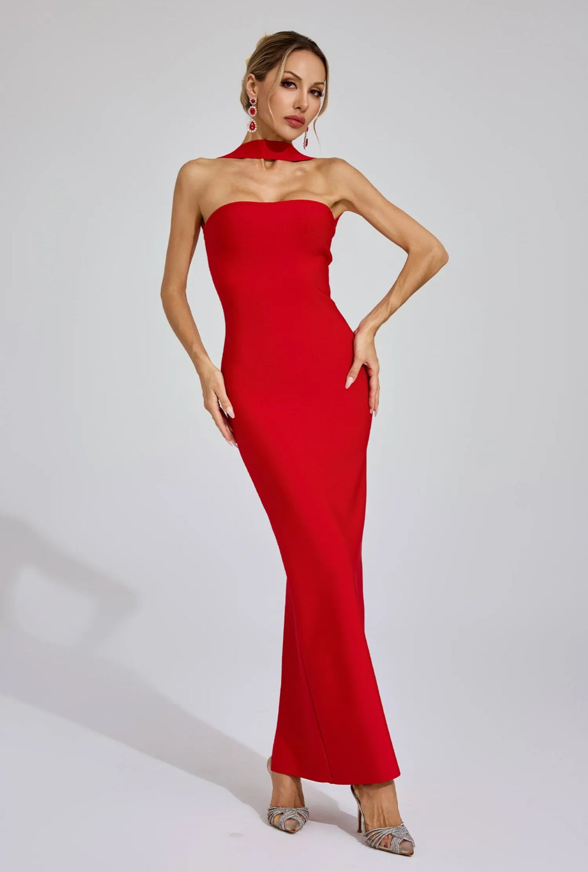 Bandage red maxi dress