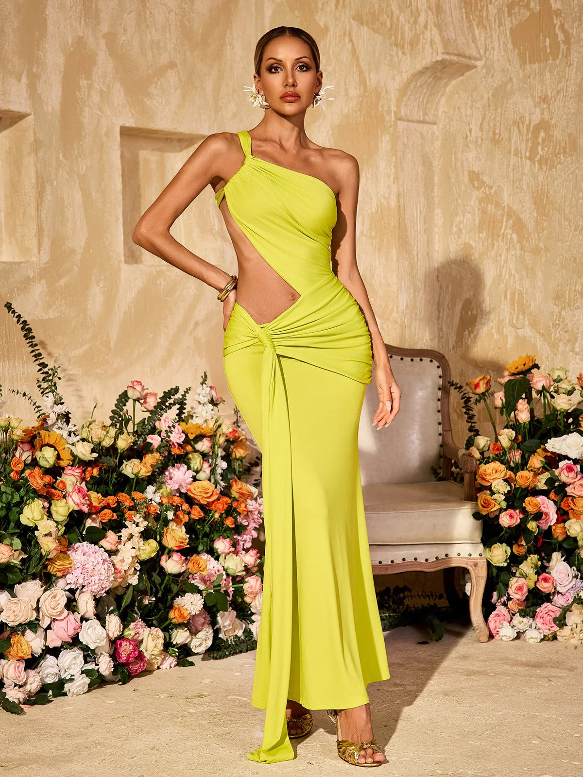 Soleil Lime Cut-Out Maxi Dress