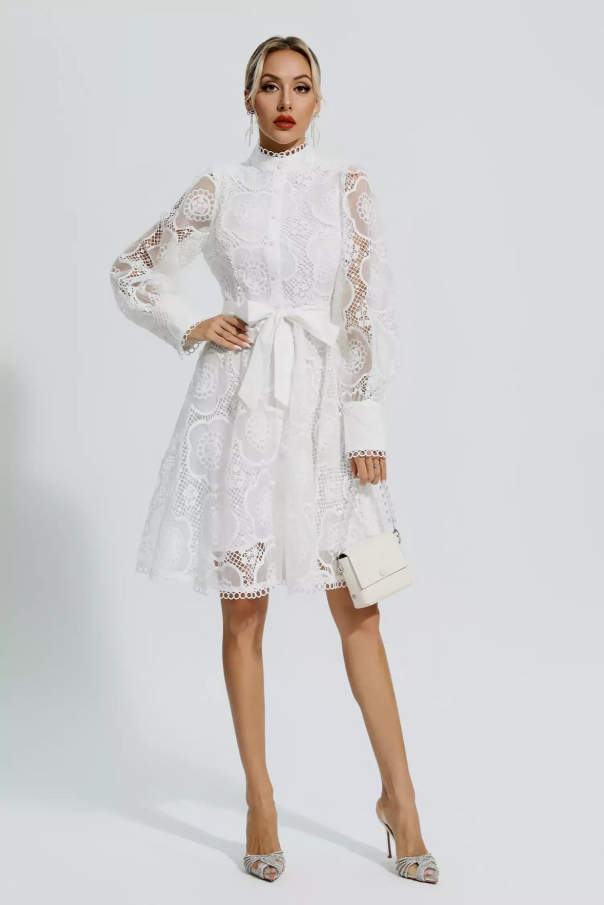 Floral lace tied mini dress