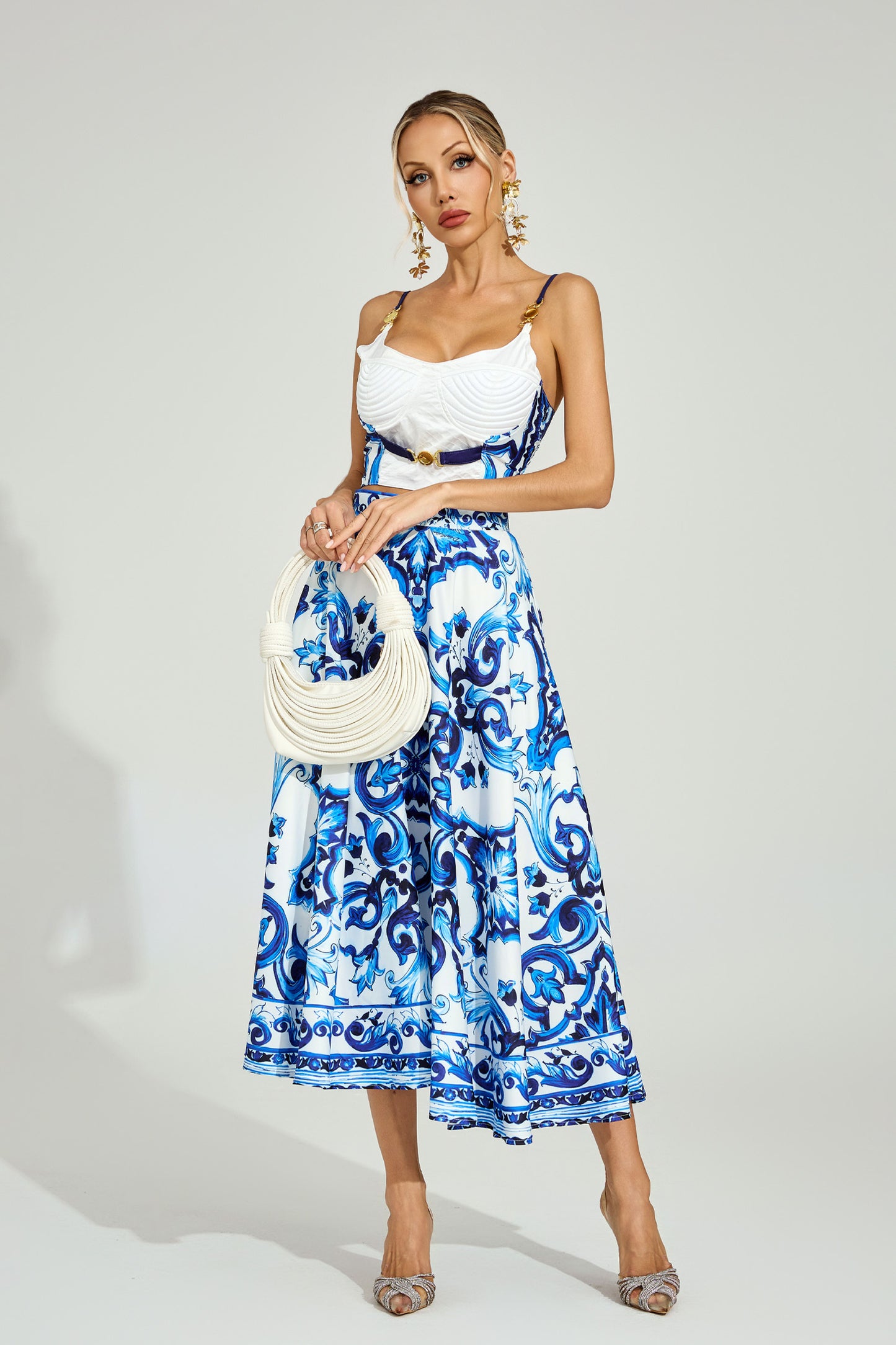 Amalfi Blue Majolica Midi Skirt & Top Set