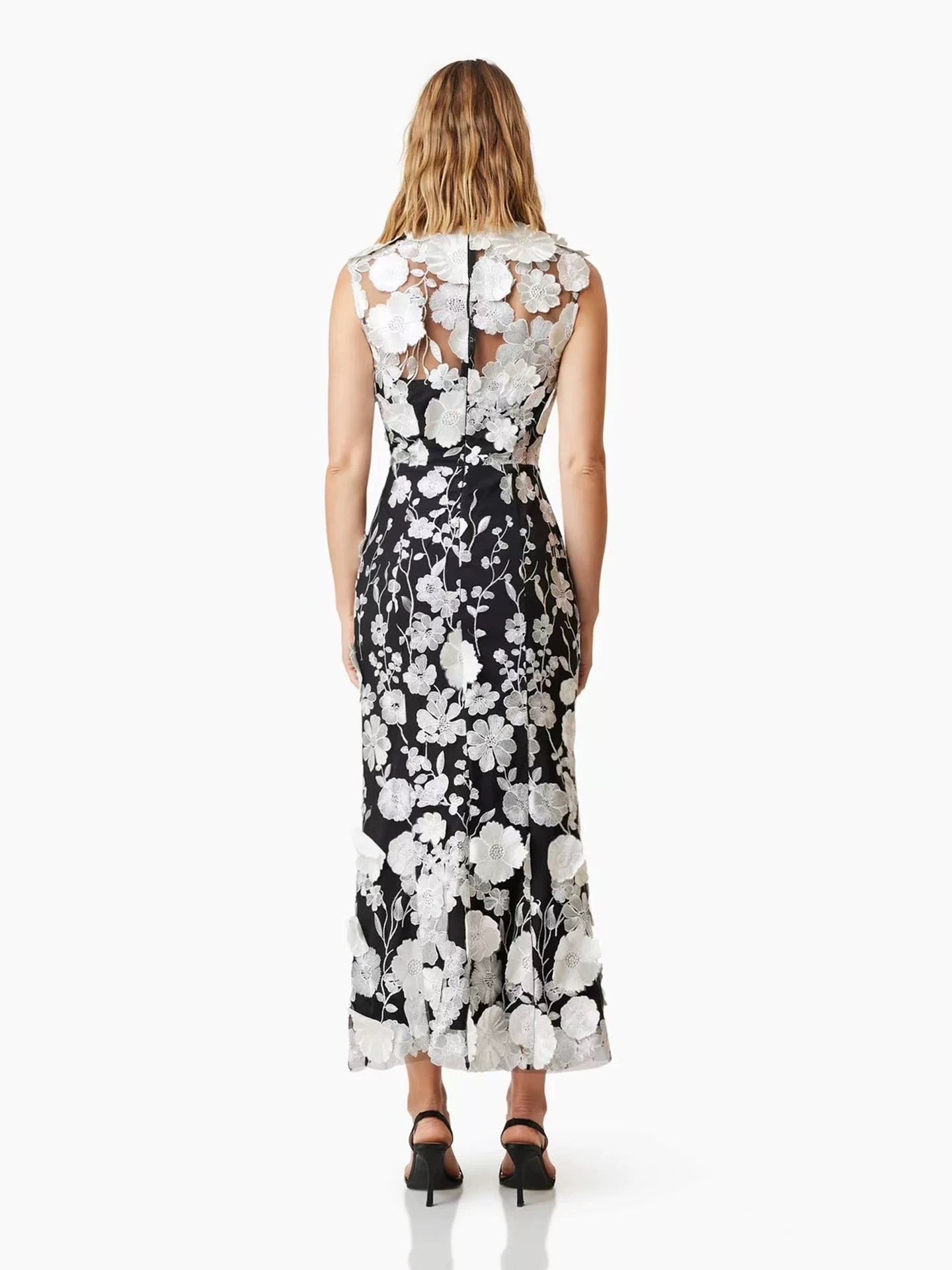 Fleur black/white Midi Dress