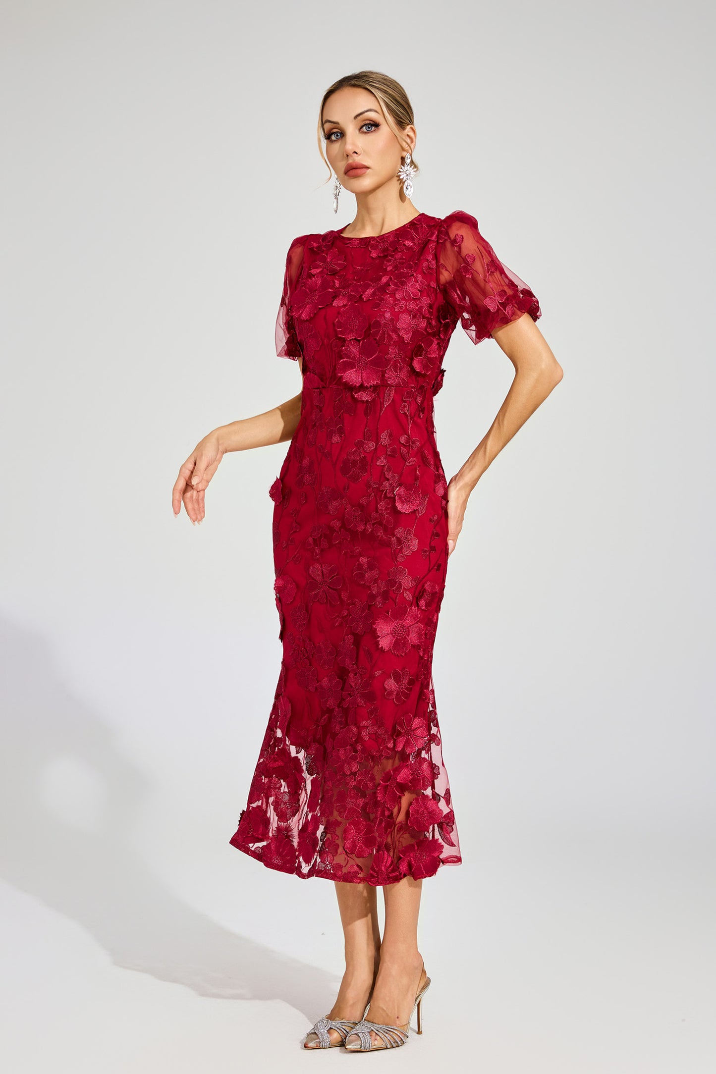 Soleil Bloom Flower Embroidered Midi Dress