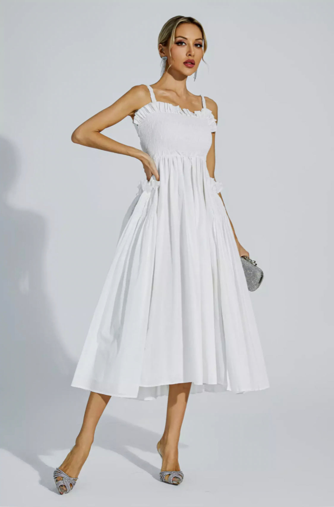 Adele white flare midi dress