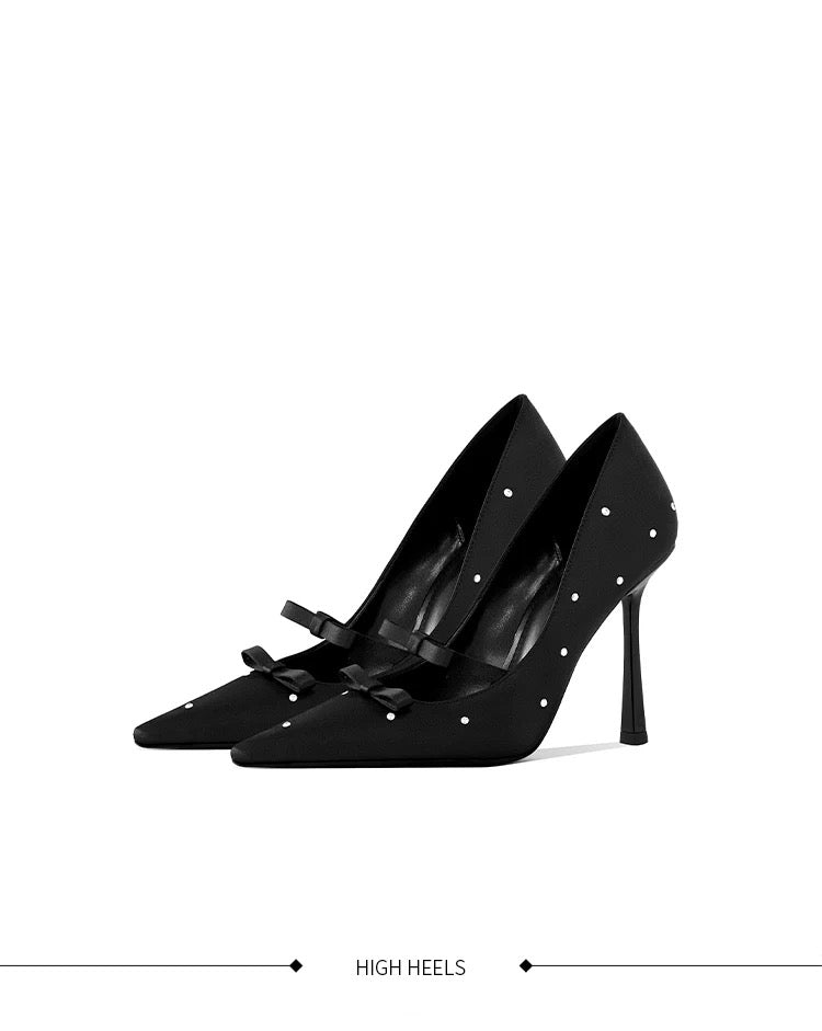 Noir Dot Bow-Accent Stiletto Pumps