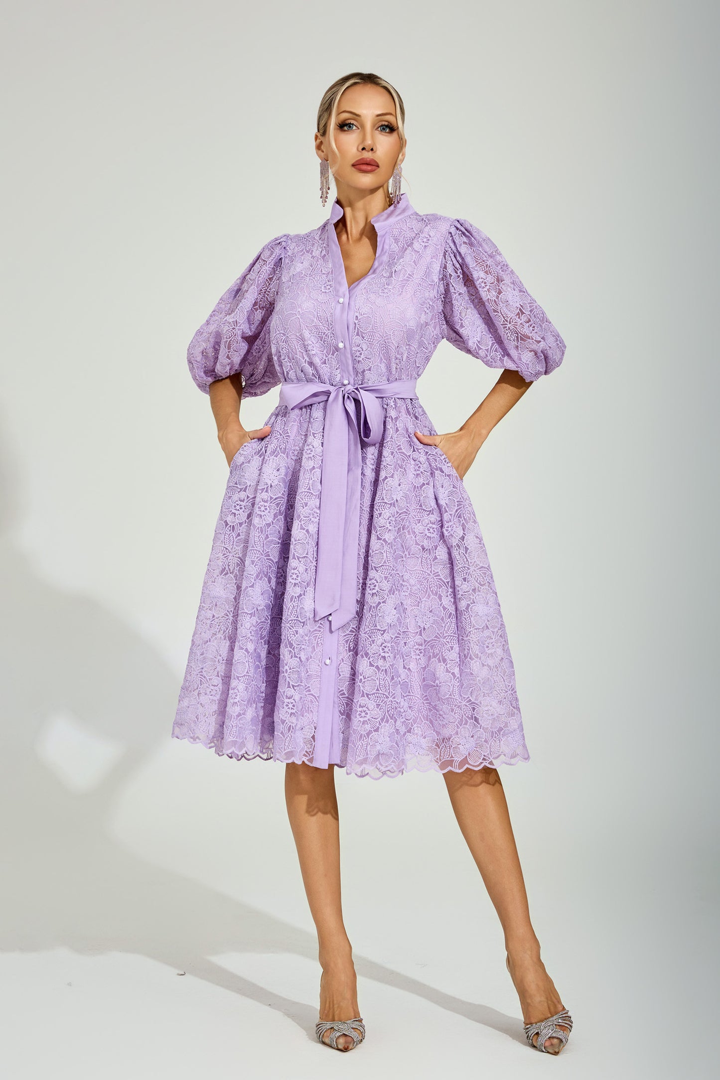 Lilac Bloom Lace Midi Dress