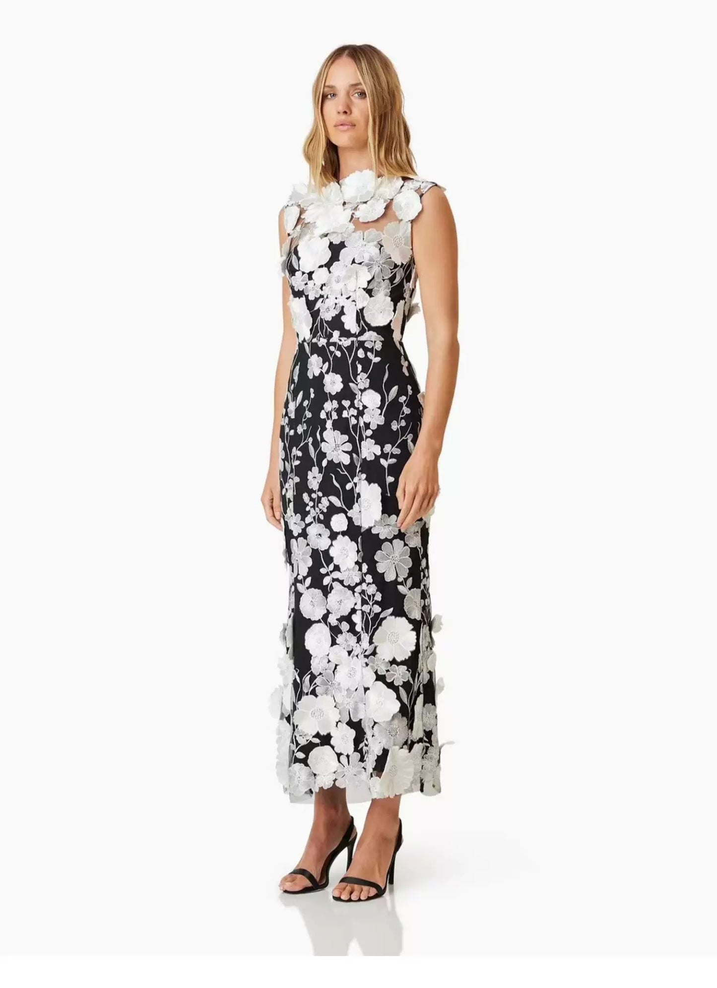 Fleur black/white Midi Dress
