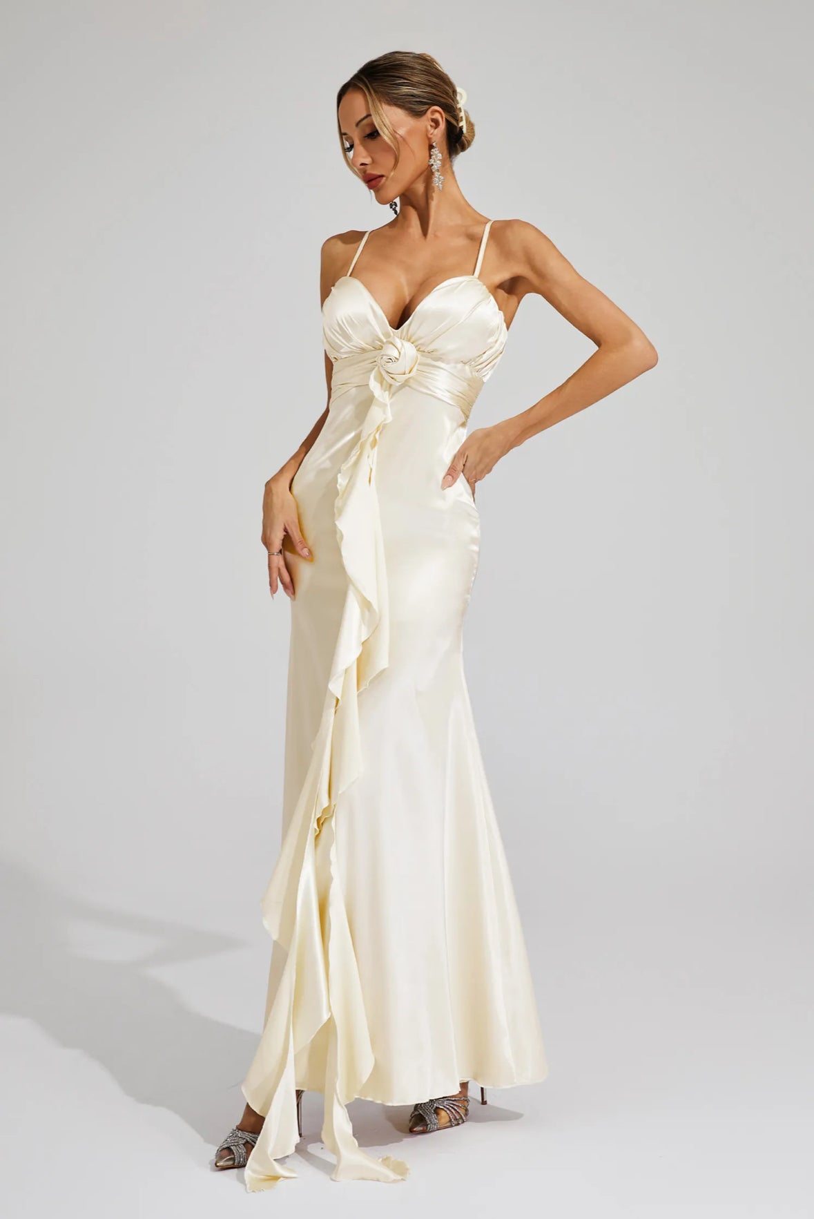 Rosé Satin Drape Gown