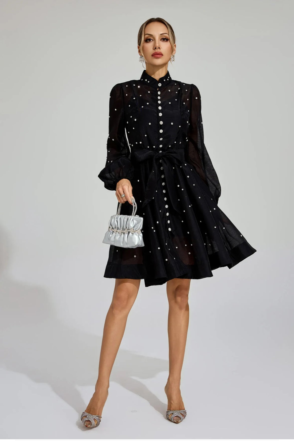 Amira Crystal Studded Flare Mini Dress