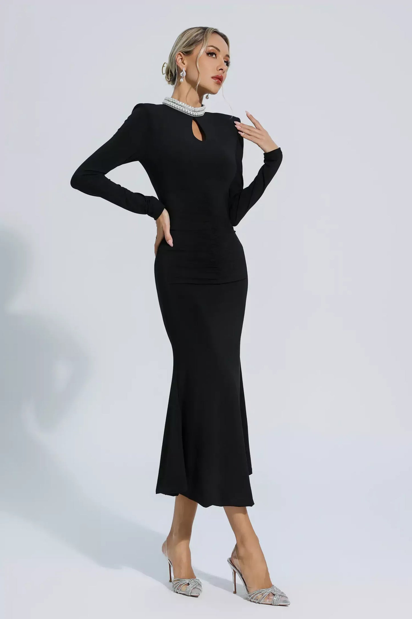 Monica Pearl Collar Midi Dress
