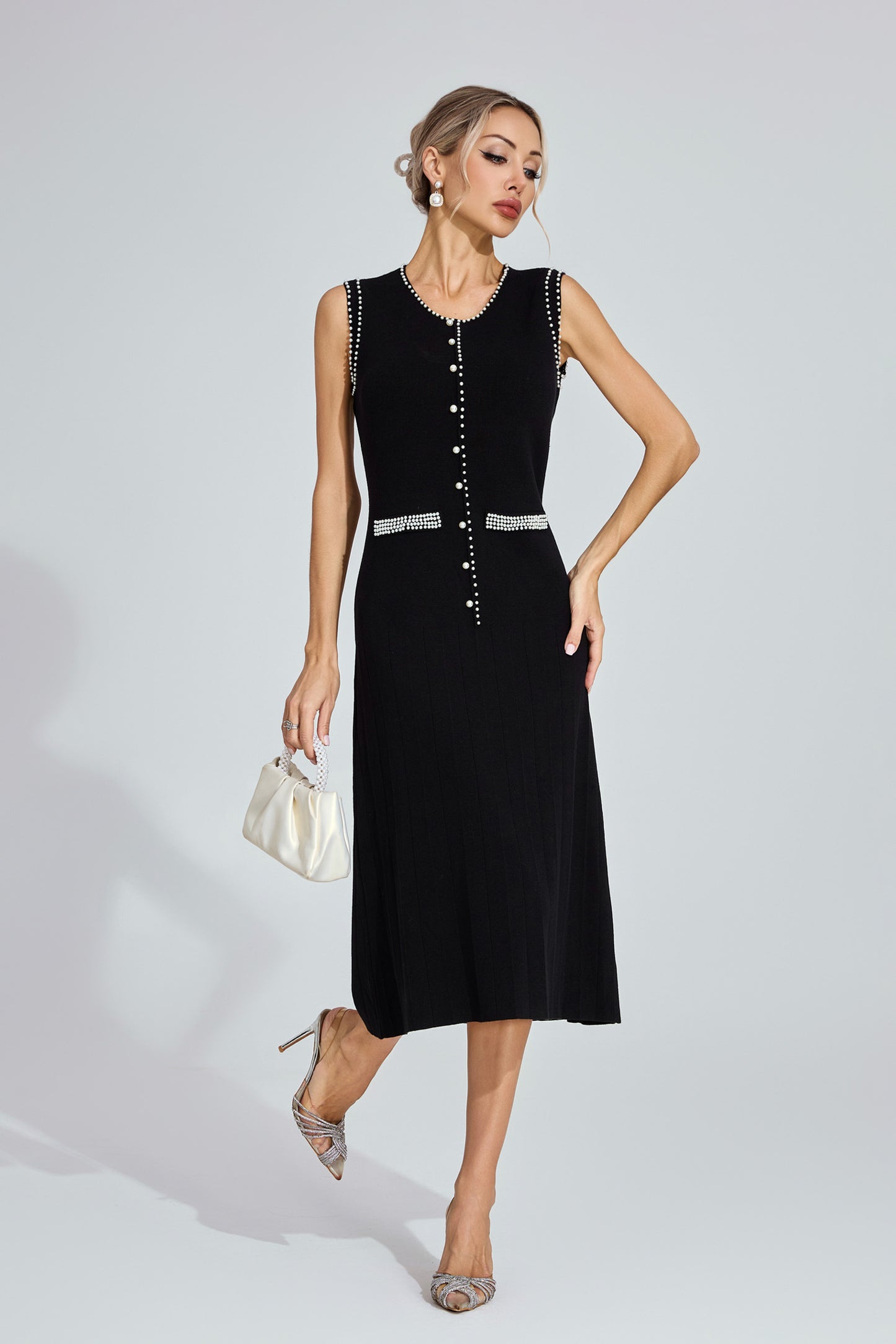 Louvre Pearl Button Knit Dress