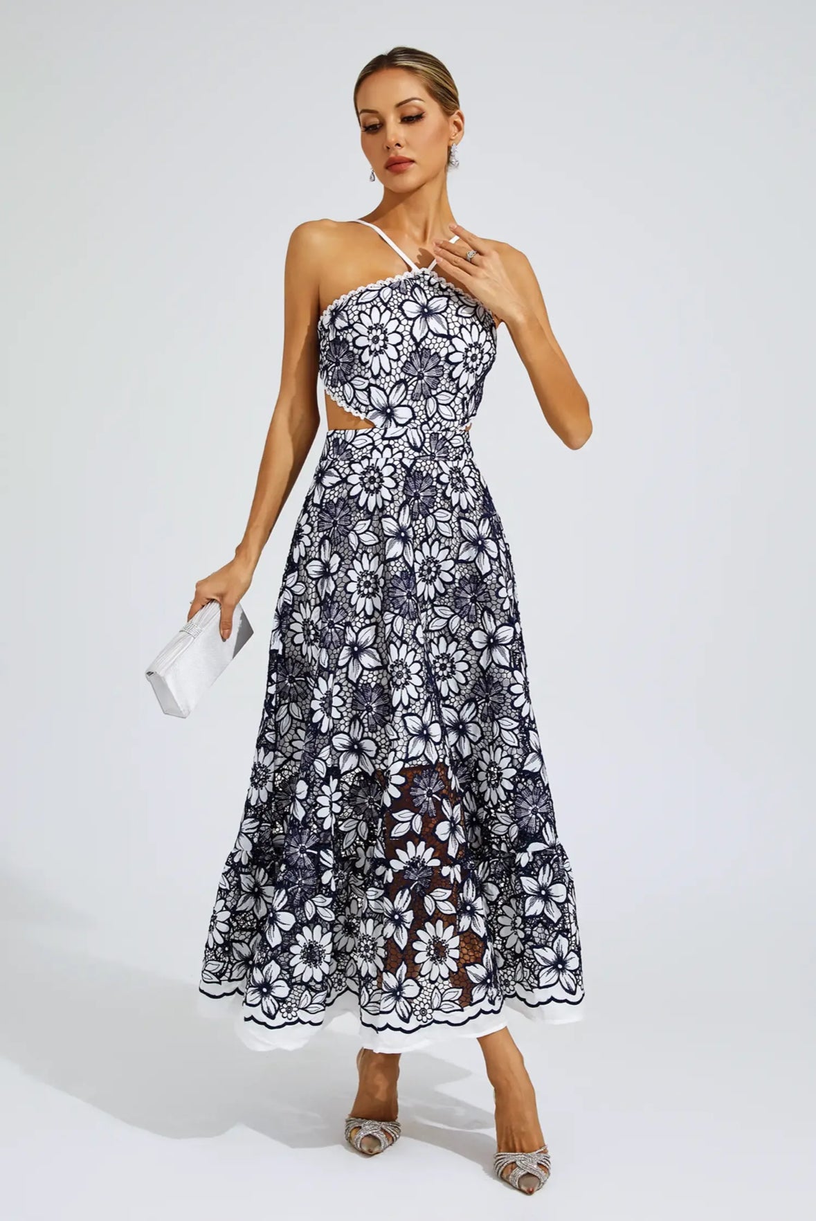 Fiora Embroidered Lace Midi Dress