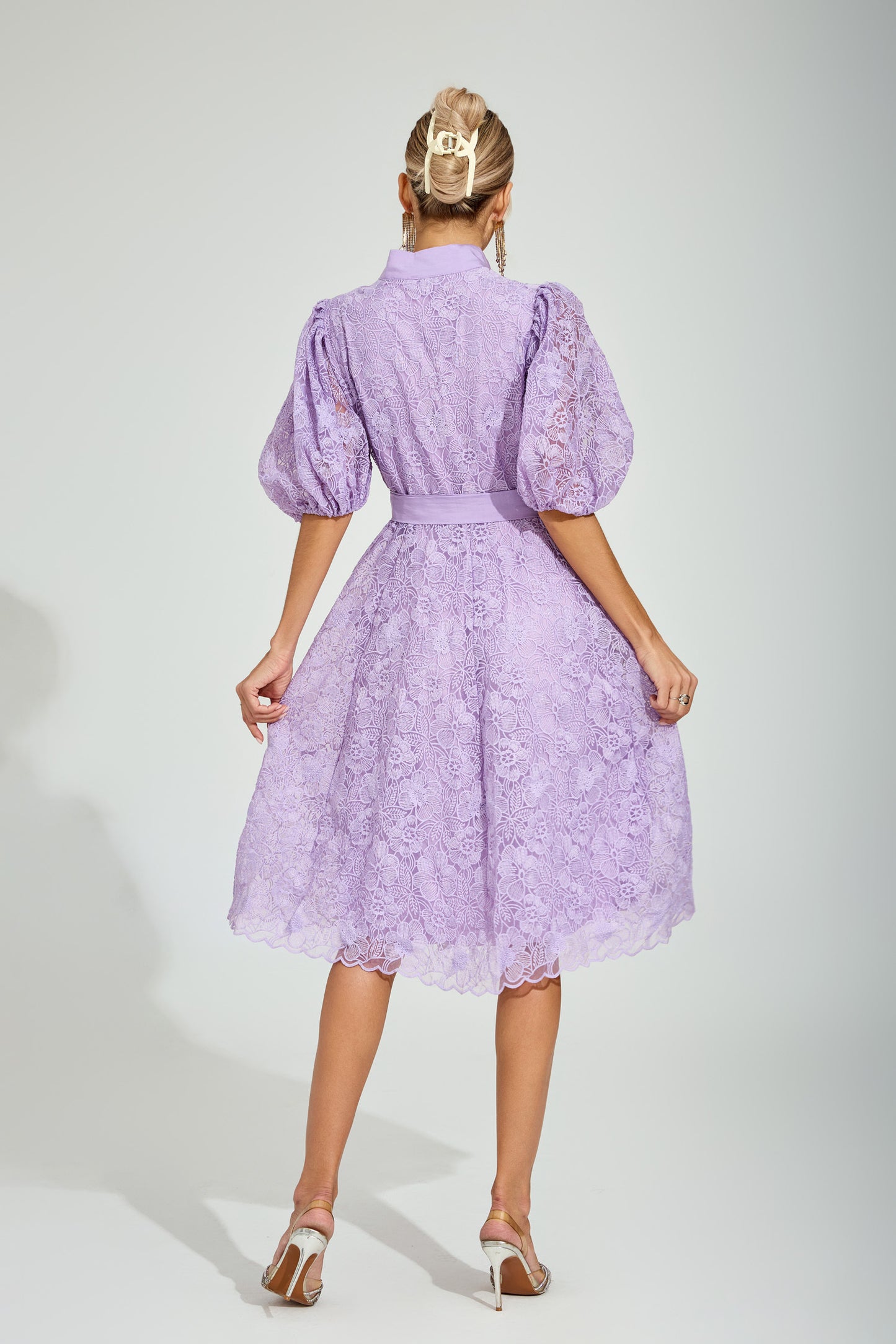 Lilac Bloom Lace Midi Dress