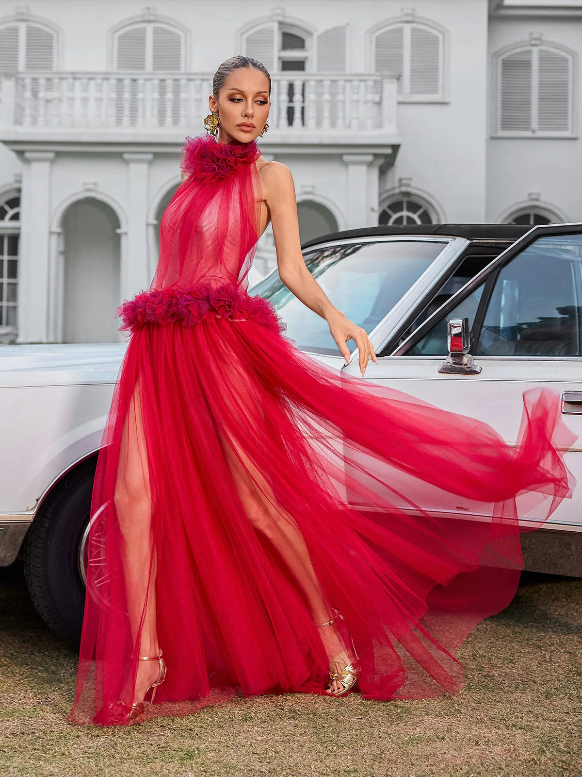 Rouge Bloom Tulle Gown