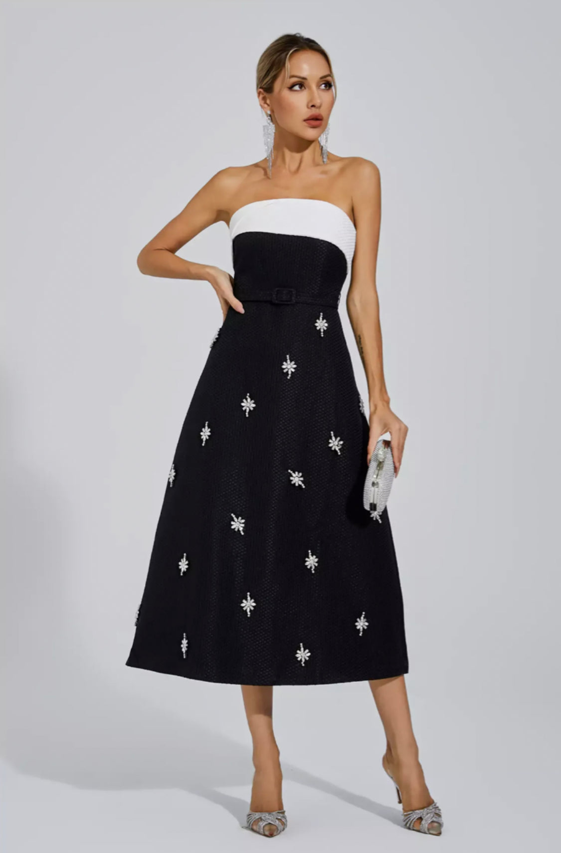 Emberlyn crystal tweed midi dress size S