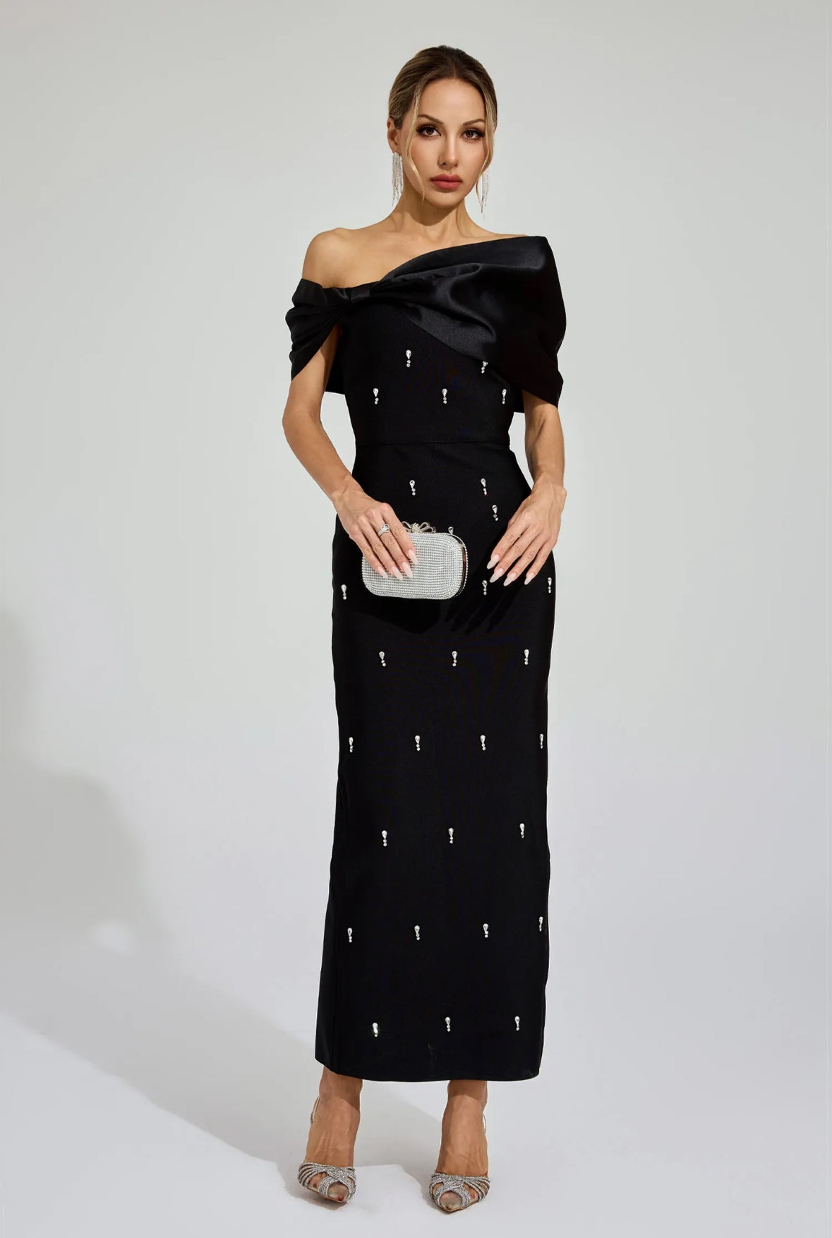 Crystal one shoulder maxi dress