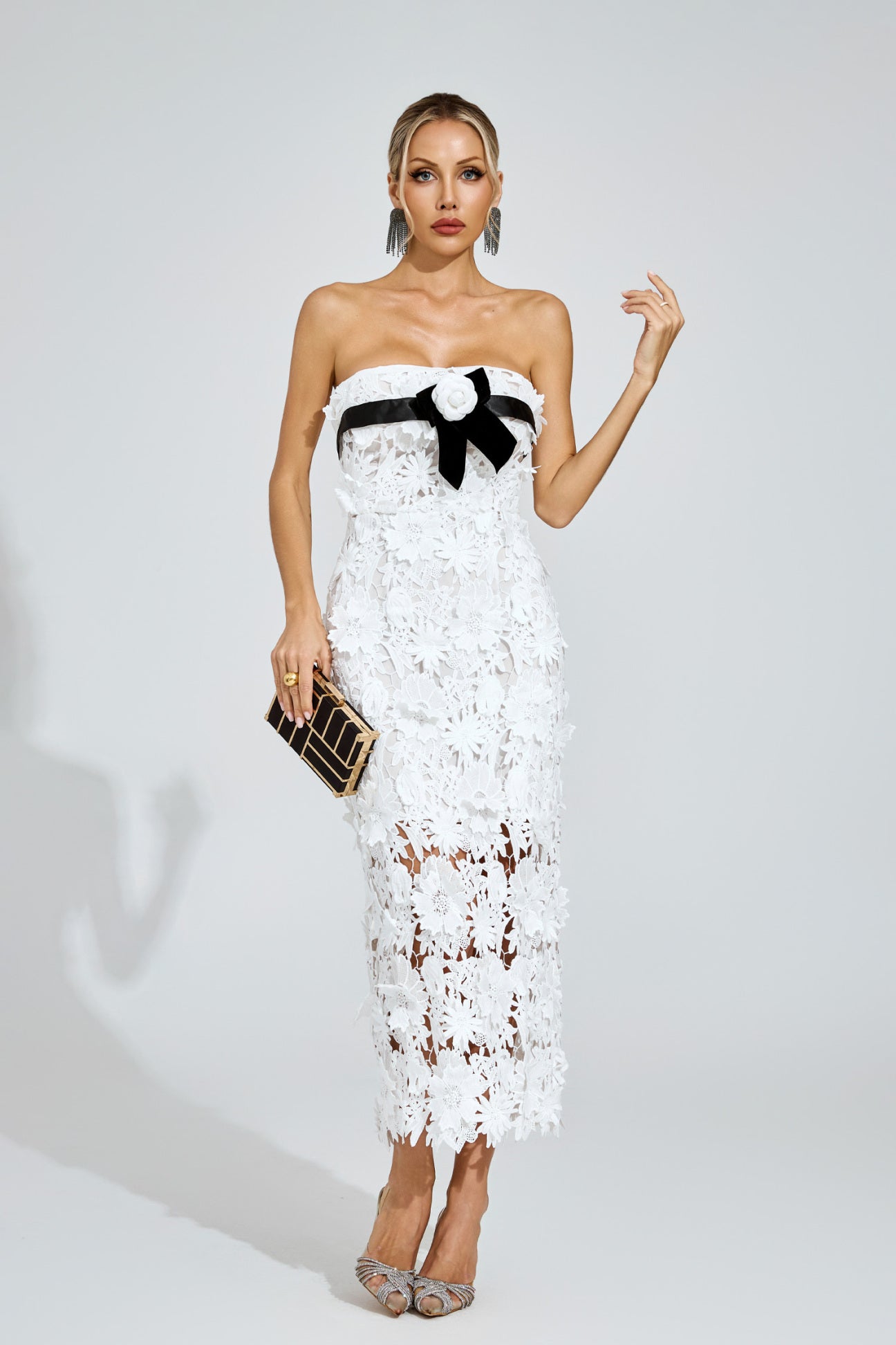 Camille Floral Appliqué Midi Dress