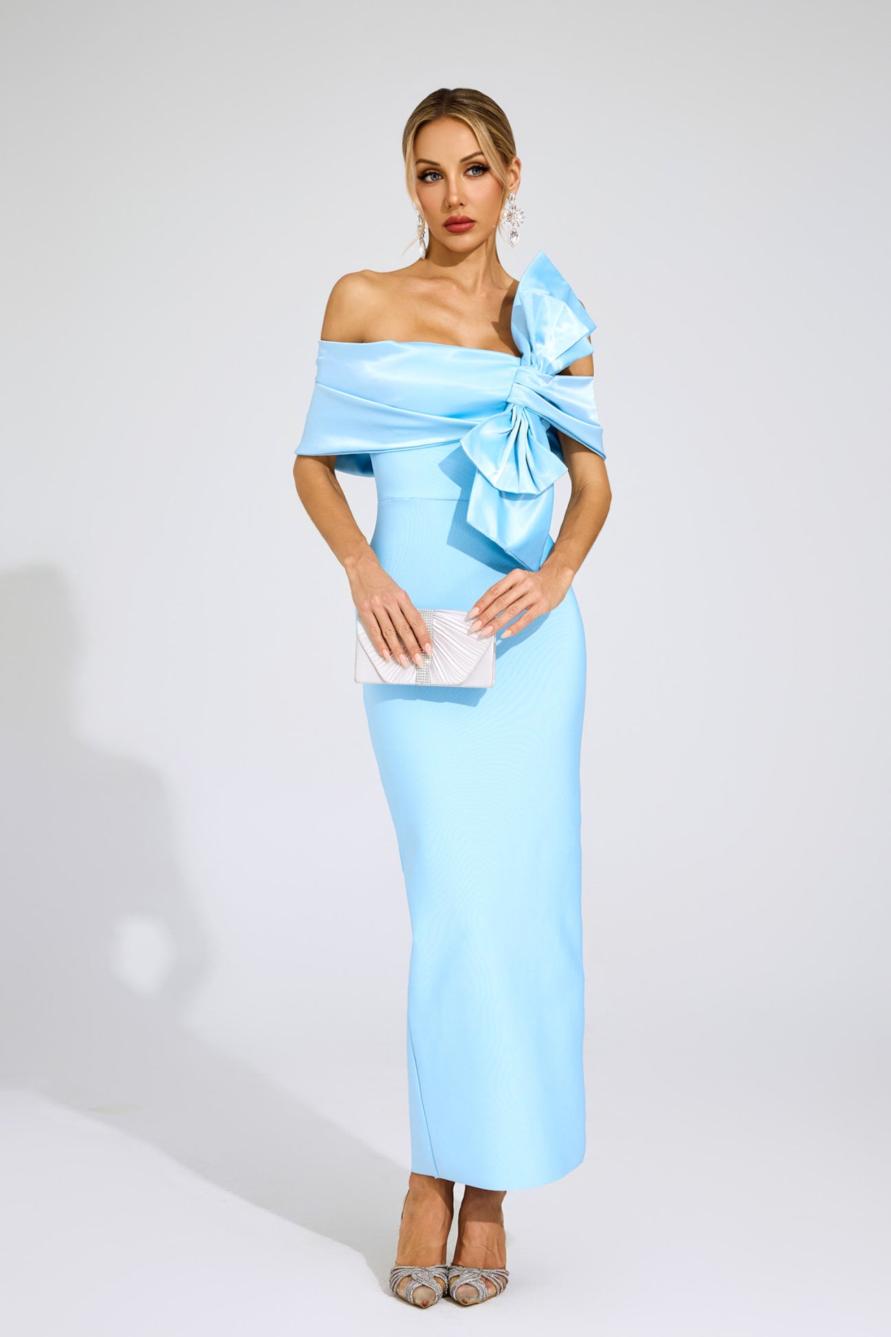 Bleu Satin Bow Gown