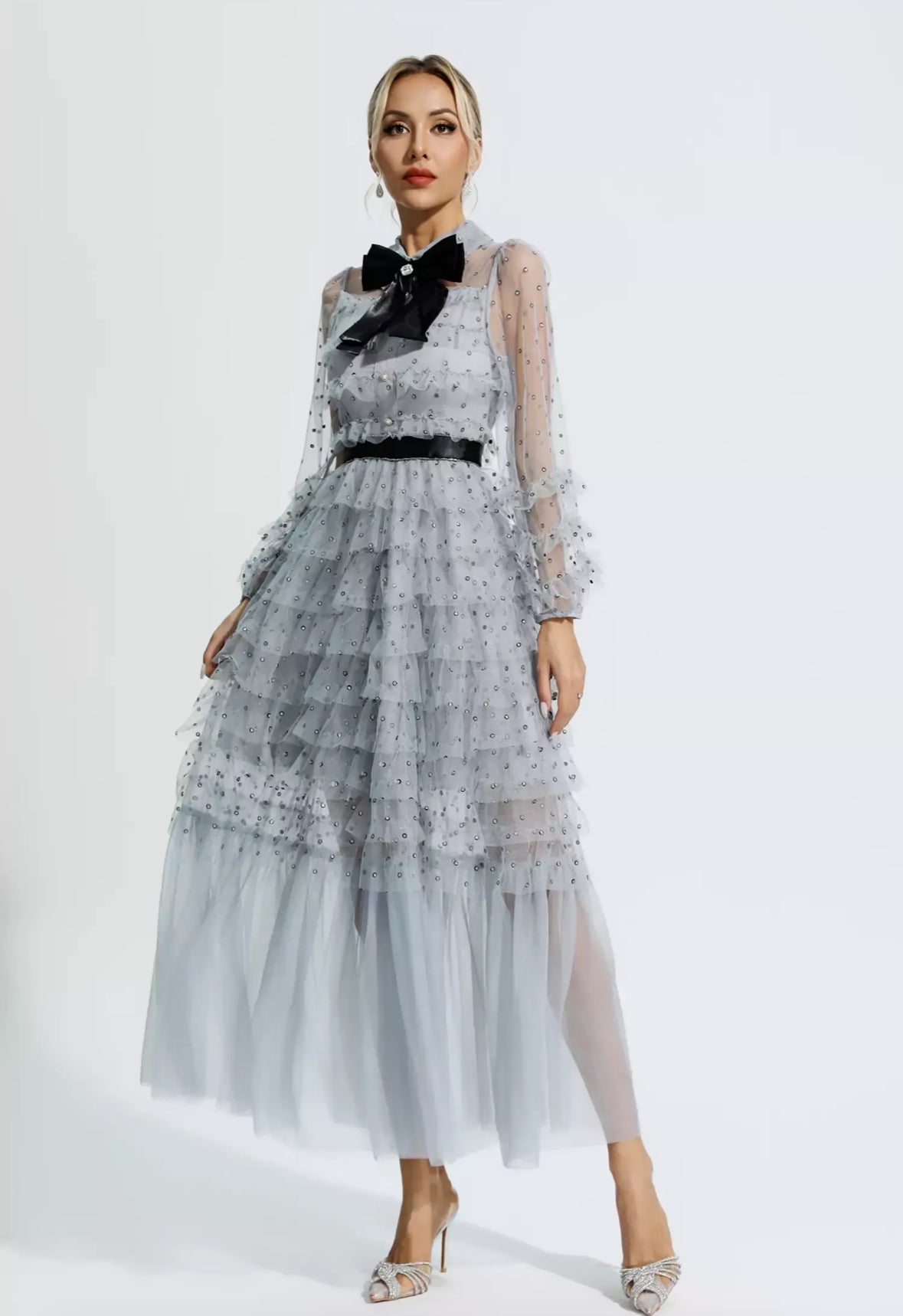 Black mesh maxi dress