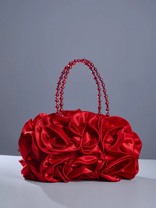 Red flower satin bag