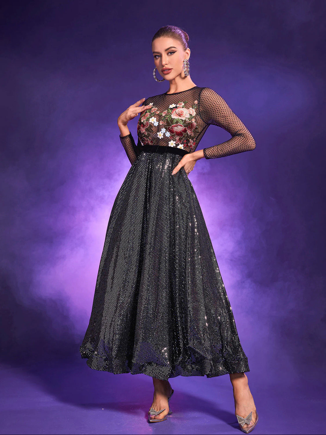 Yumi flower embroidery maxi dress (8116650803438)