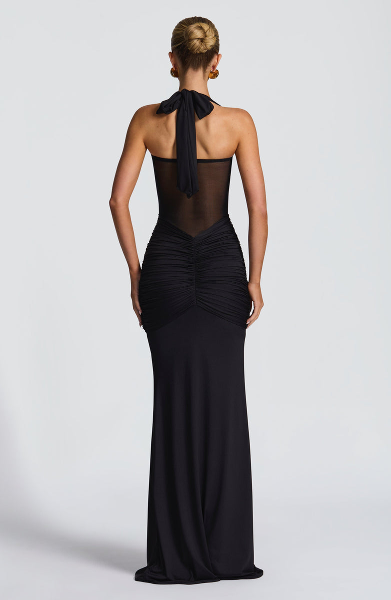 Soleil Illusion Draped Halter Gown