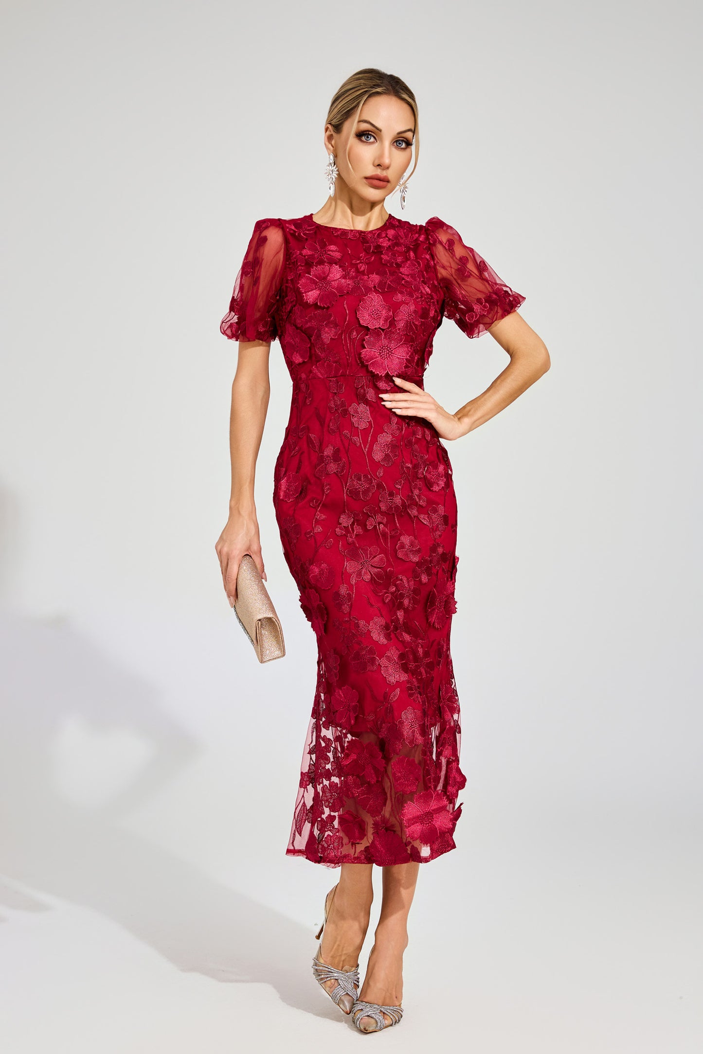 Soleil Bloom Flower Embroidered Midi Dress