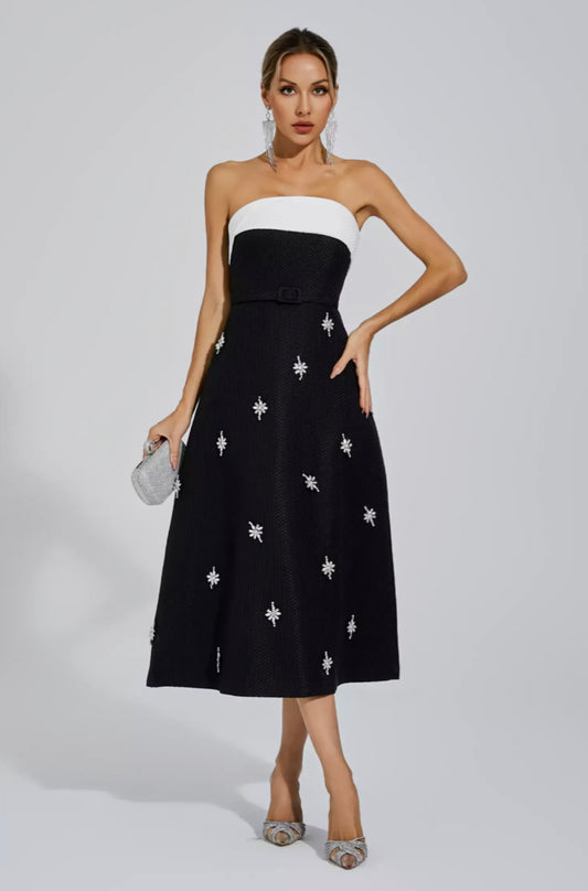 Emberlyn crystal tweed midi dress size S