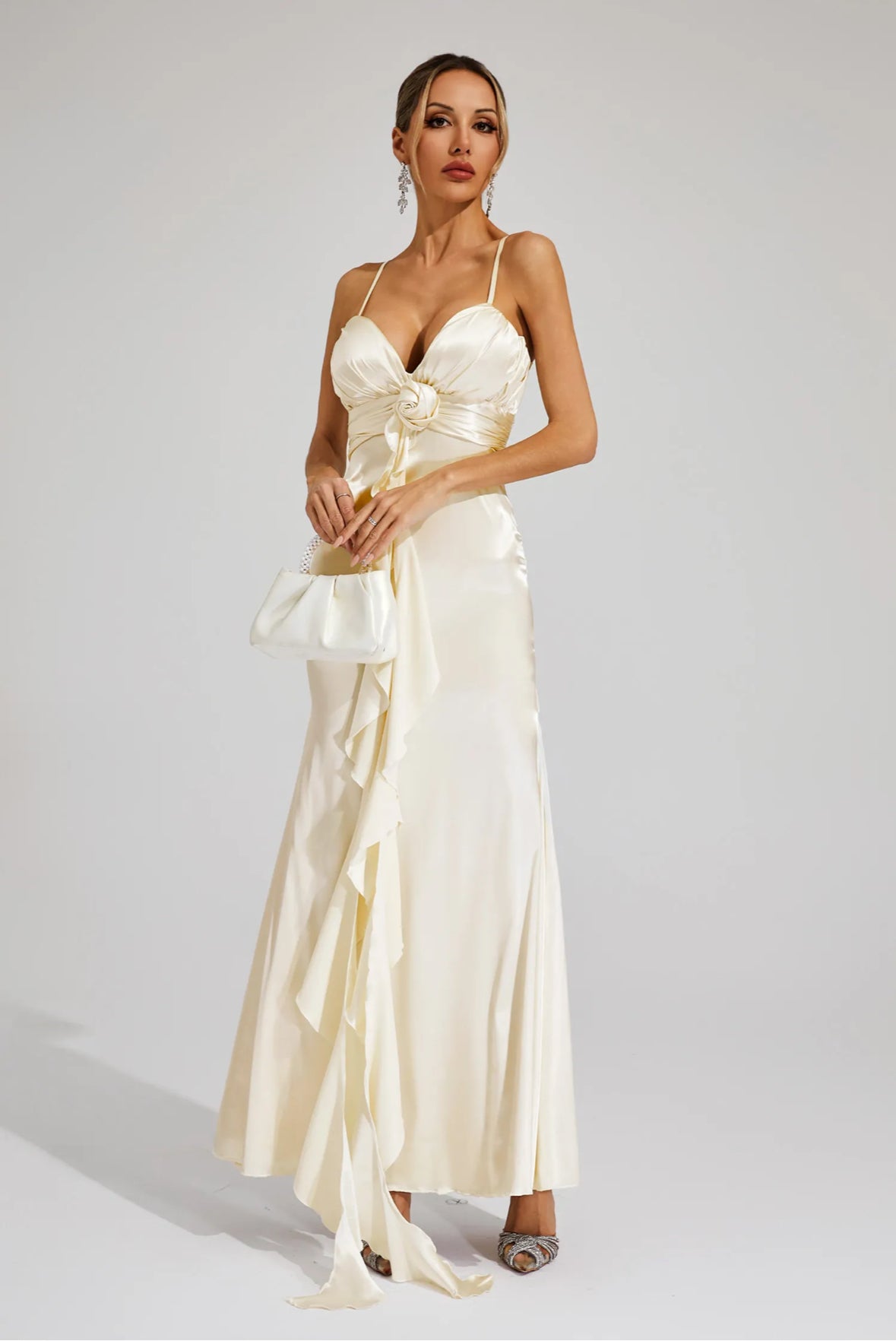 Rosé Satin Drape Gown