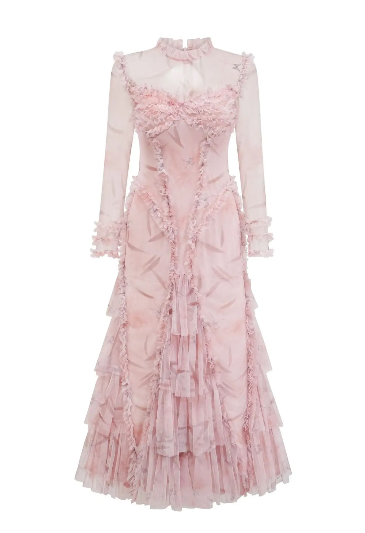 Pink mesh ruched maxi dress