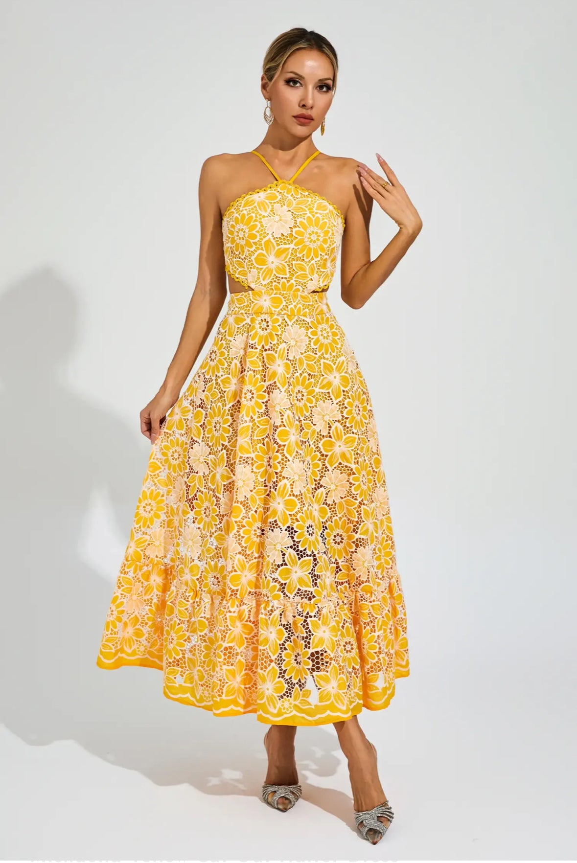 Fiora Embroidered Lace Midi Dress