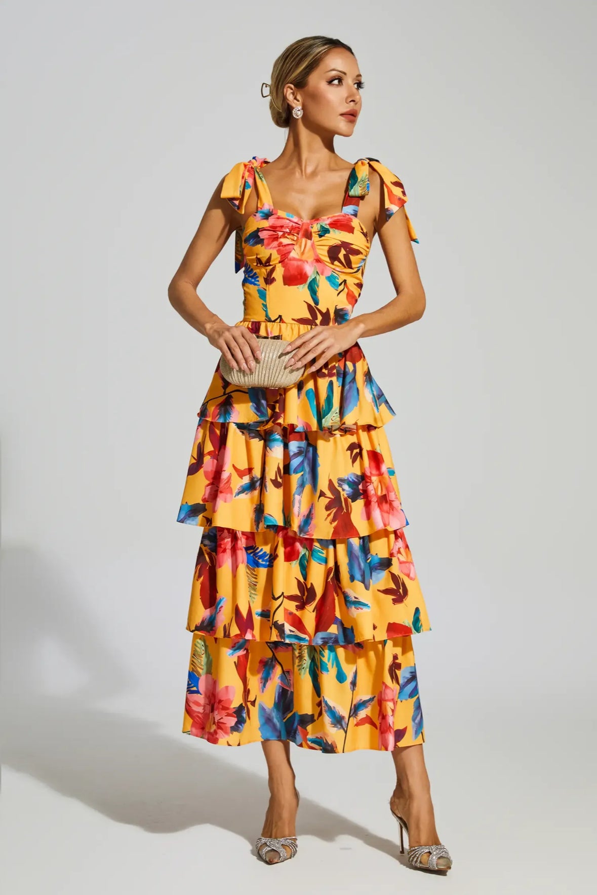 Floral tiered slip midi dress
