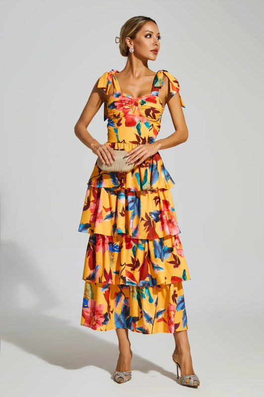 Floral tiered slip midi dress