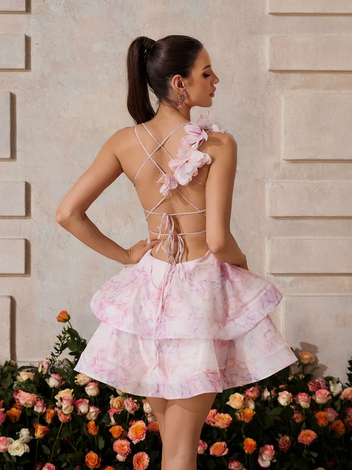 Azure Bloom Ruffle Mini Dress