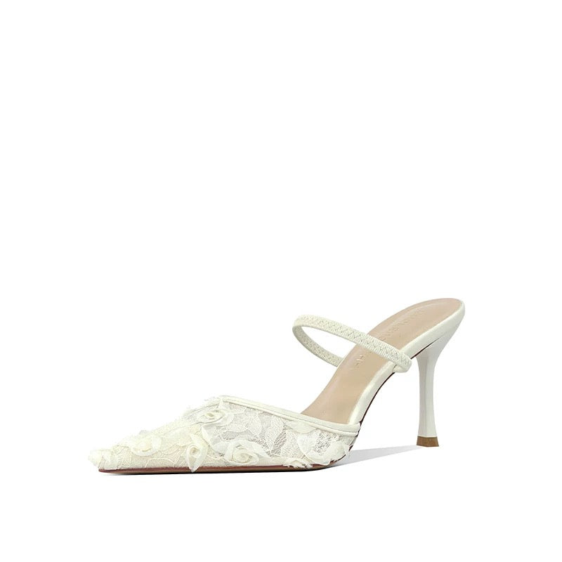 Amélie Lace Embroidered Mule Heels