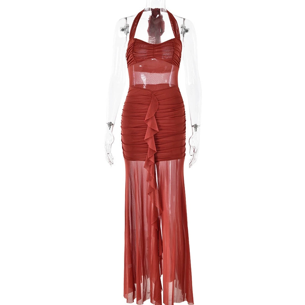 Valentina Sheer Halter Panel Gown