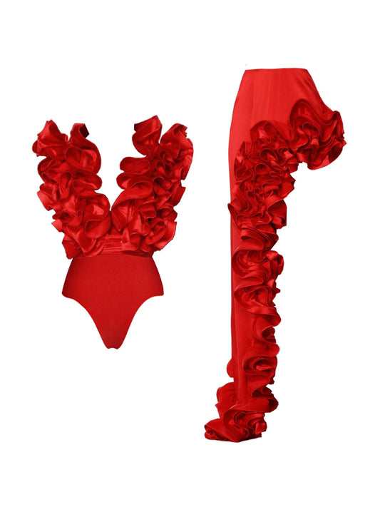 Flamenco Rose Ruffle Swim Set