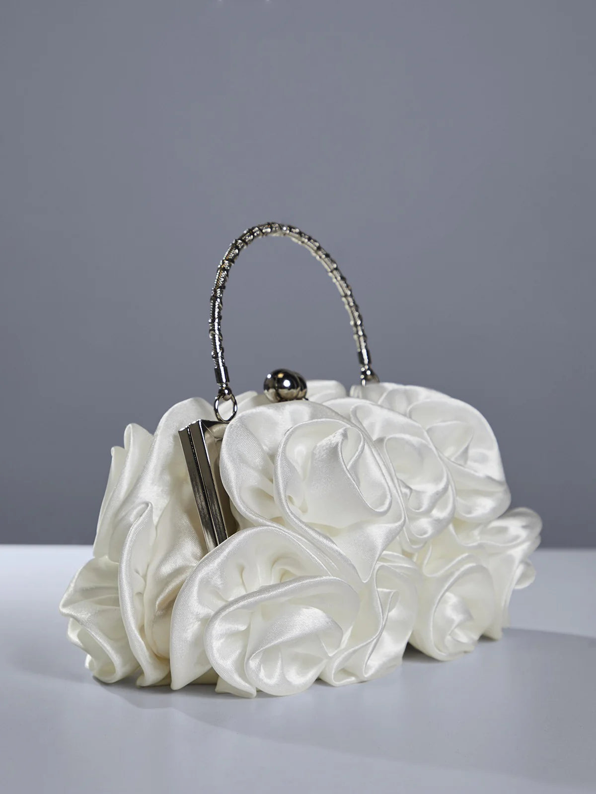 White flower satin bag