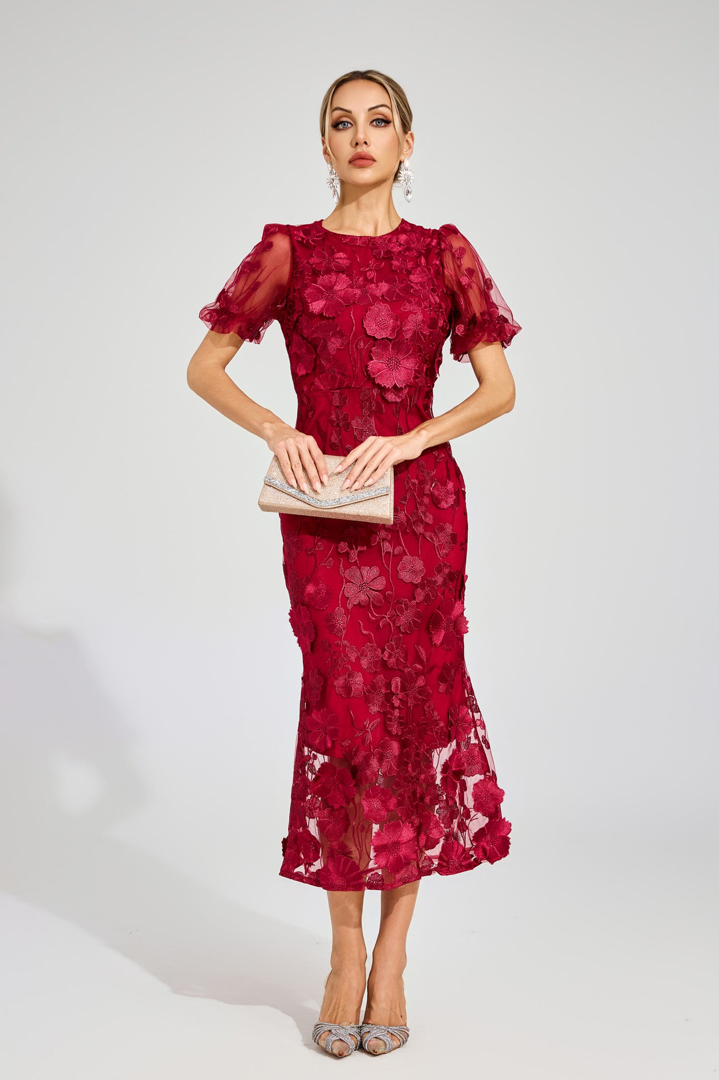 Soleil Bloom Flower Embroidered Midi Dress