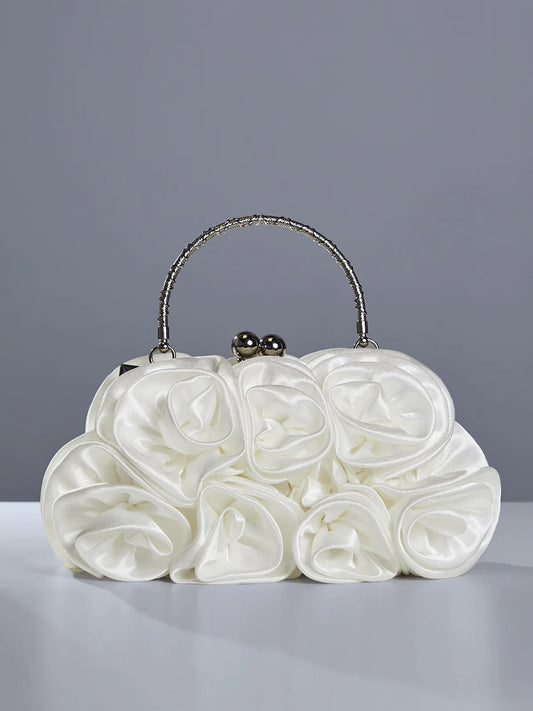 White flower satin bag