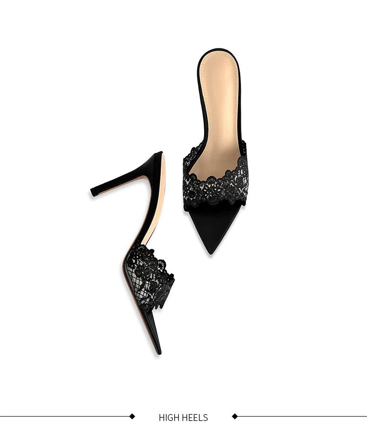 Midnight Lace Mule Heels