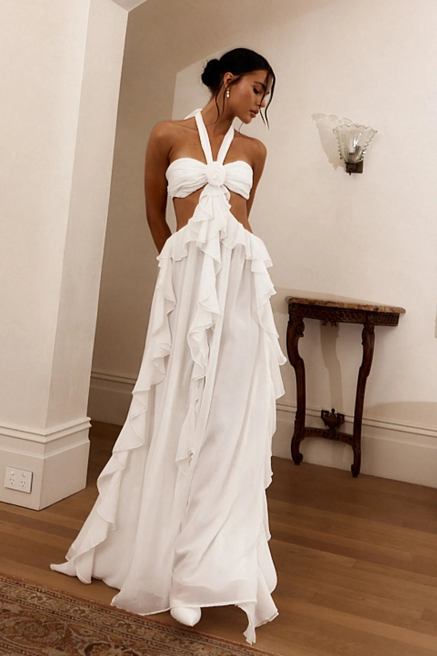 Ophelia Ruffle flower Cutout Maxi Dress