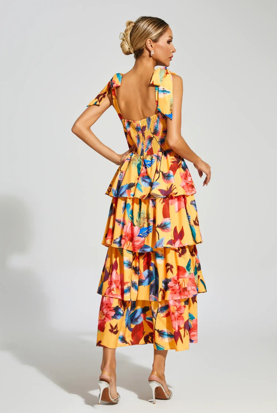Floral tiered slip midi dress