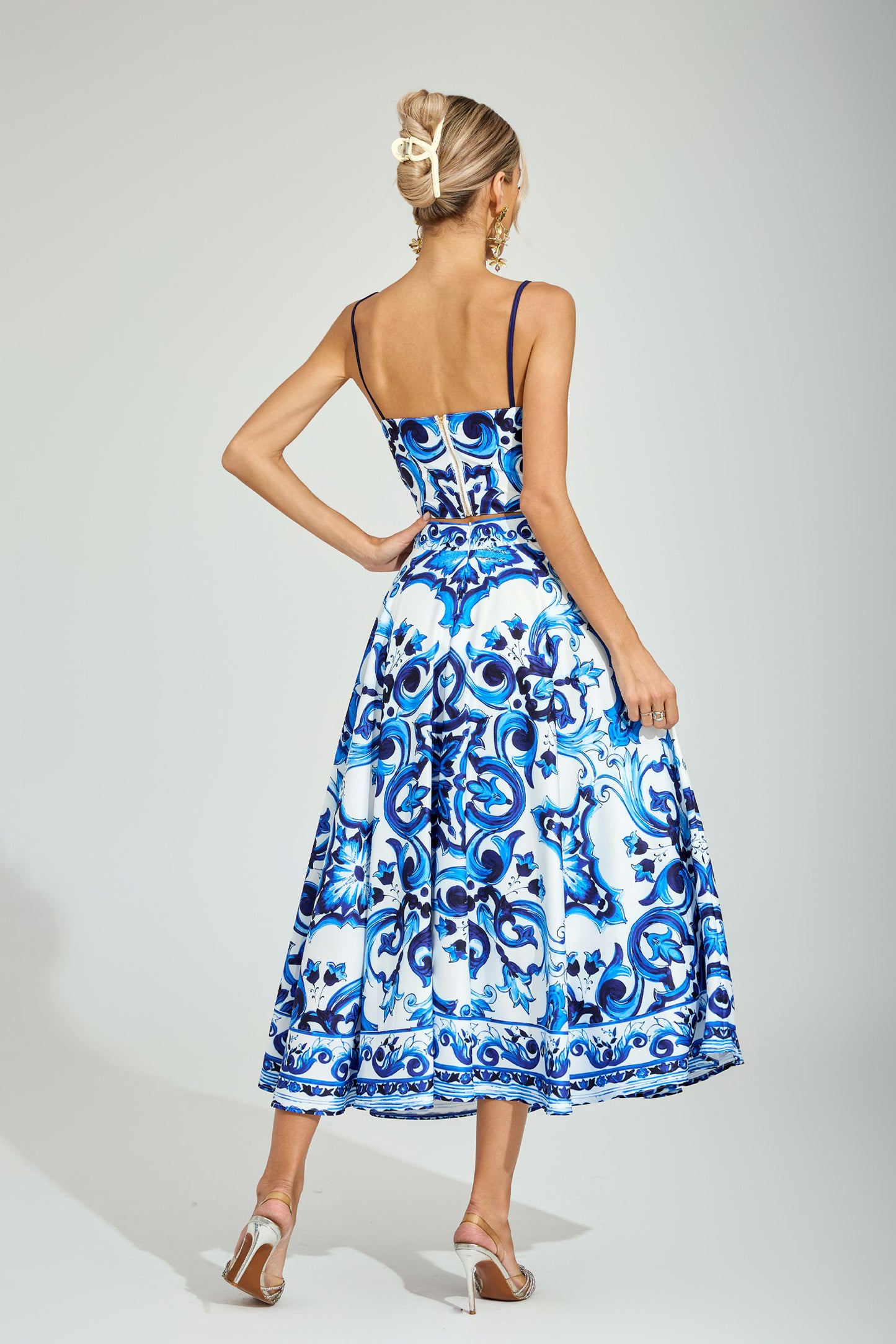 Amalfi Blue Majolica Midi Skirt & Top Set
