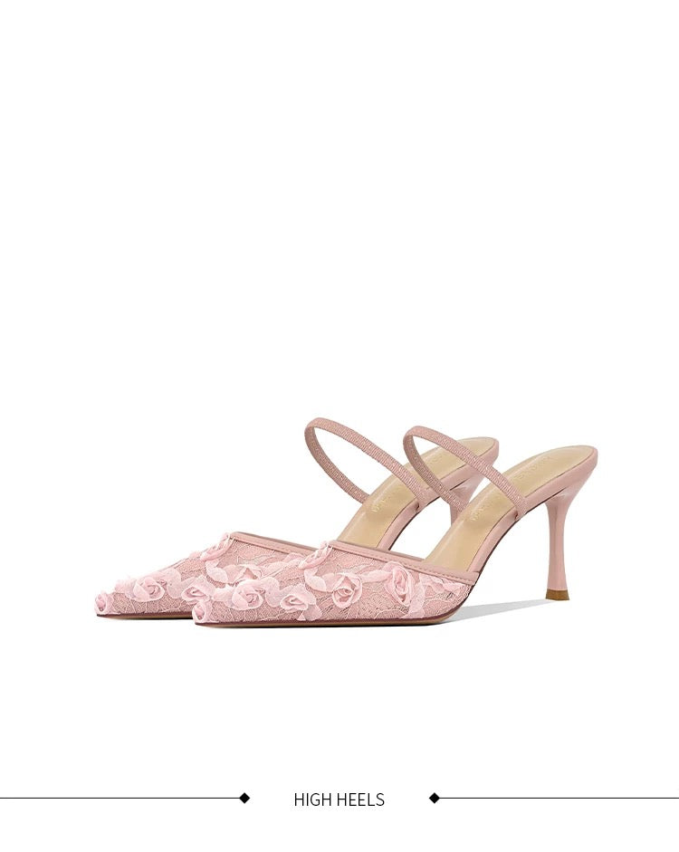 Amélie Lace Embroidered Mule Heels