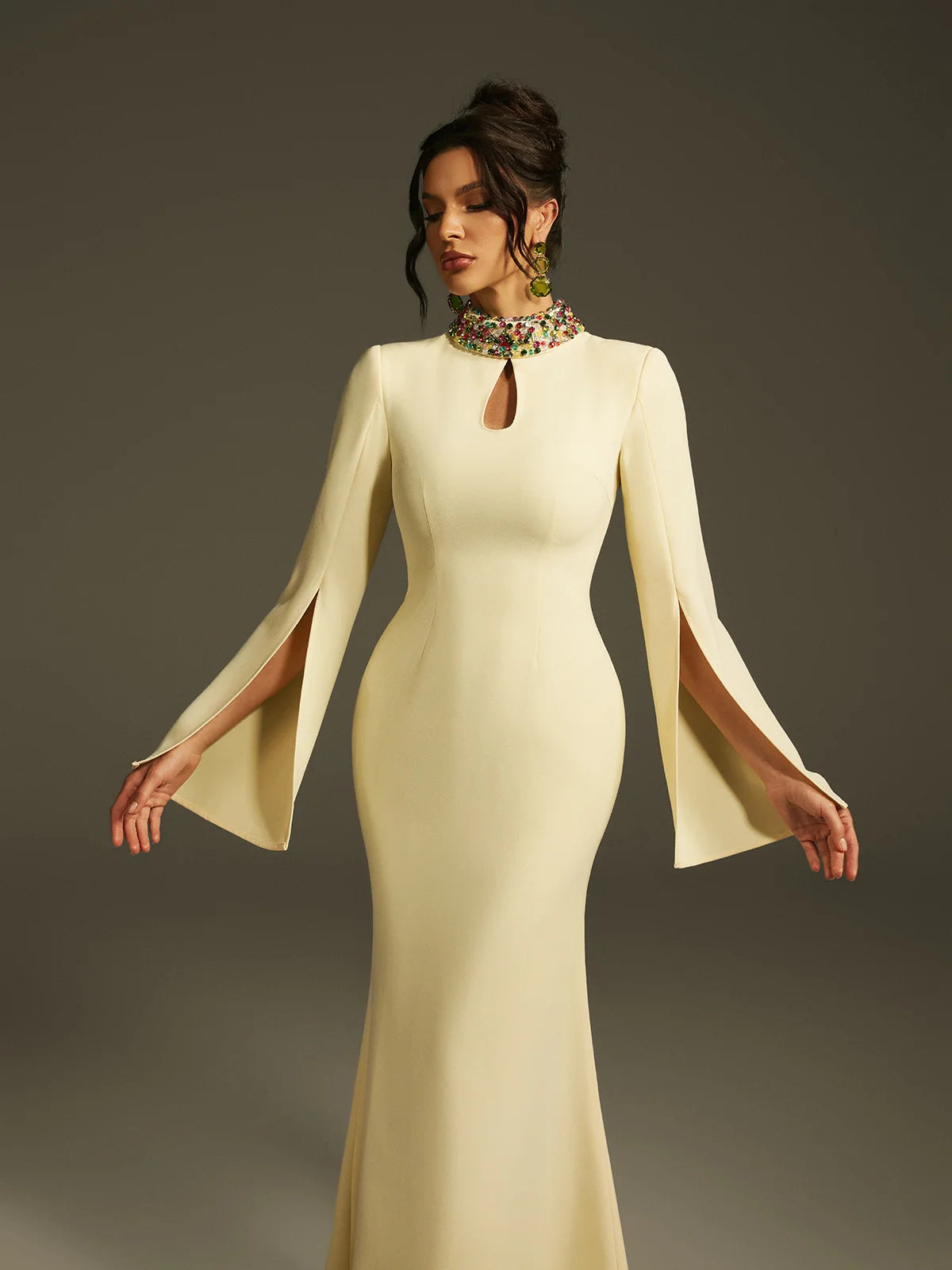 Aurora Crystal Collar Cape Gown