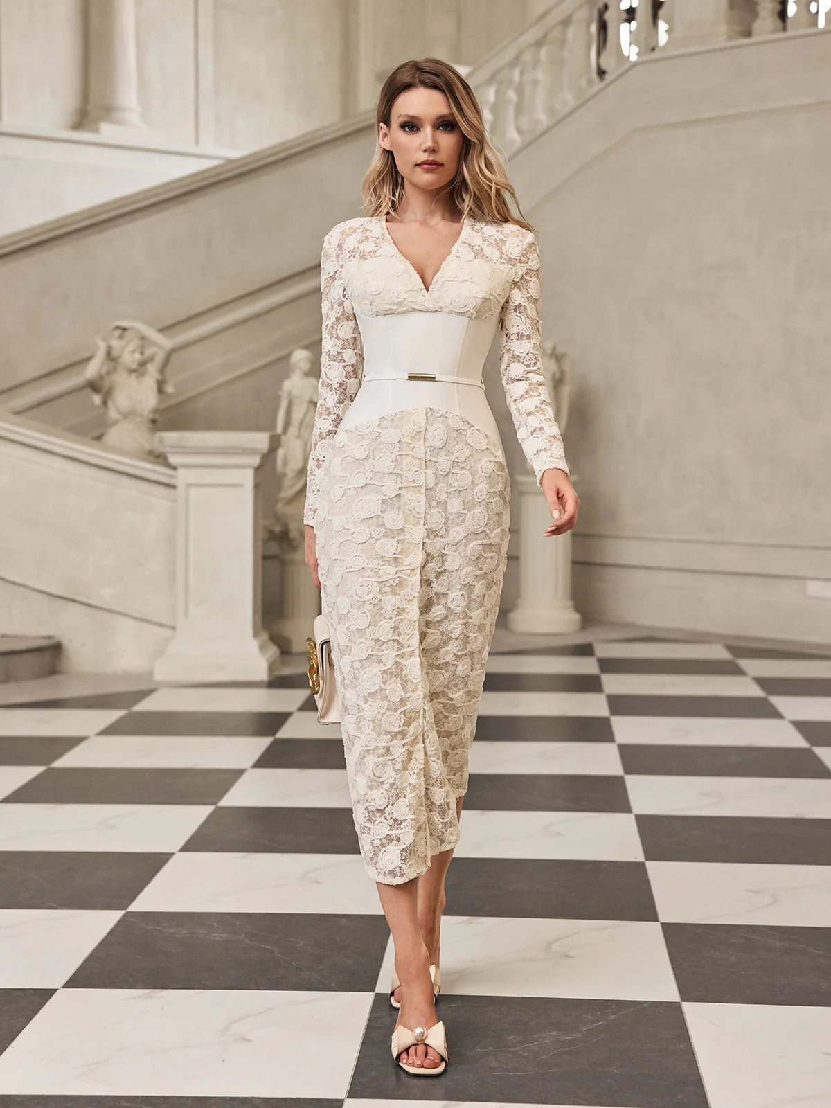 Élodie Lace Waist Midi Dress
