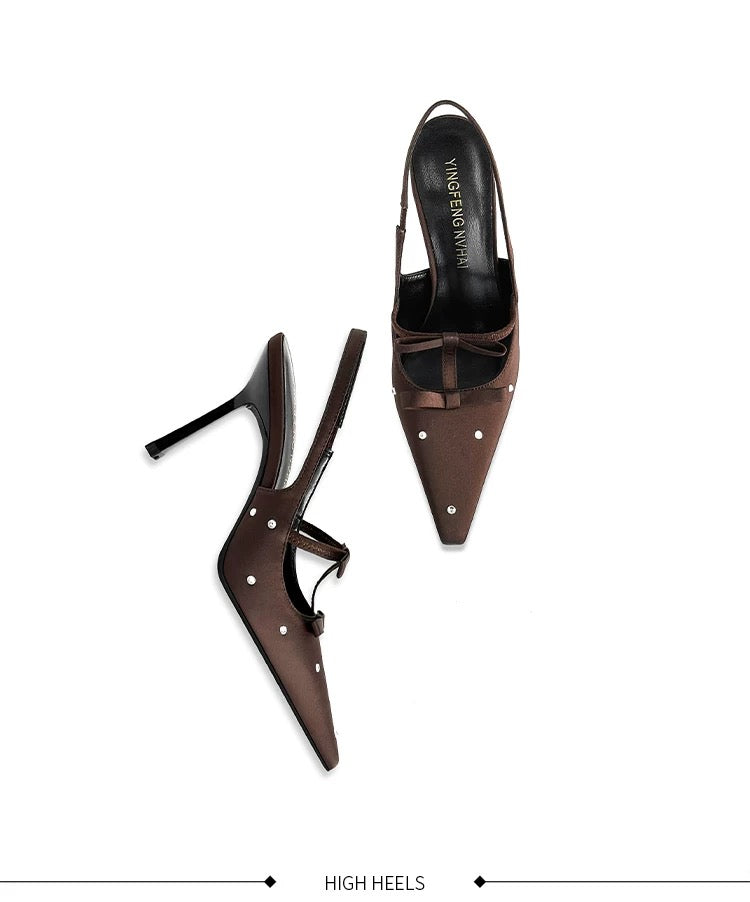 Liana Crystal Dots Satin Slingback Heels