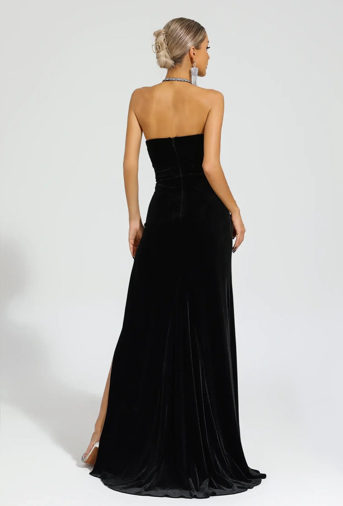 Diamond black halterneck maxi dress