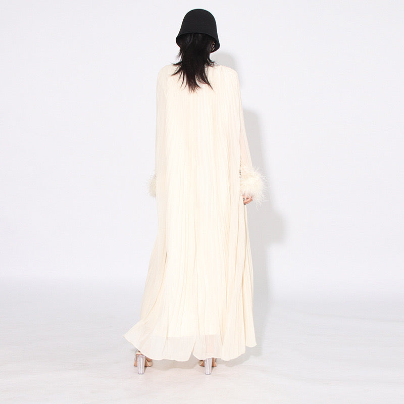 Crystal & feathers embellished maxi dress