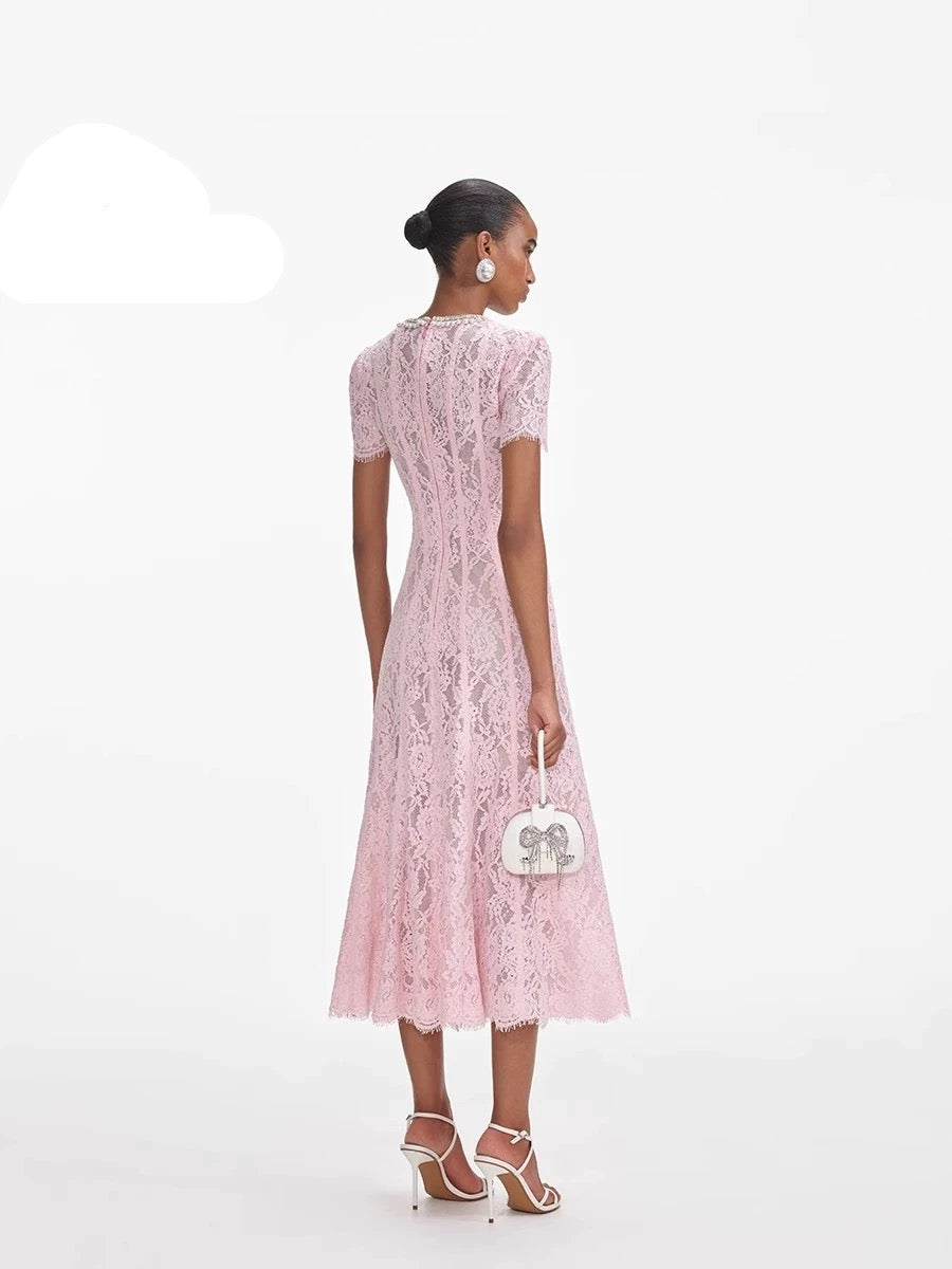 Élise Lace Diamond Midi Dress